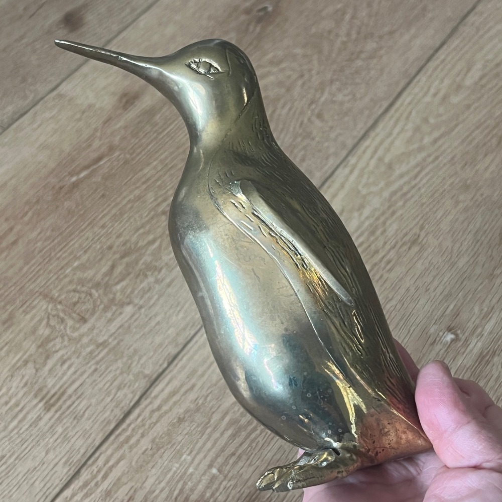 Vintage Brass Penguin Figurine Mid Century Modern Animal Statue Paperweight 8"